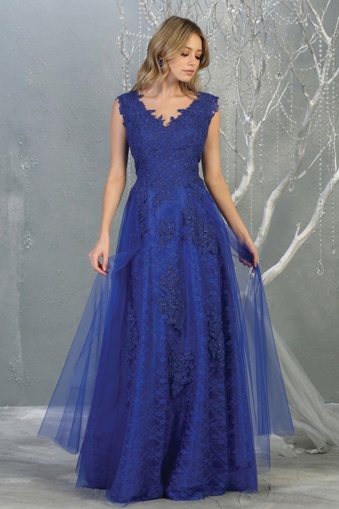 V-Neck Floor-Length Tulle Evening Gown A-Line May Queen 1799