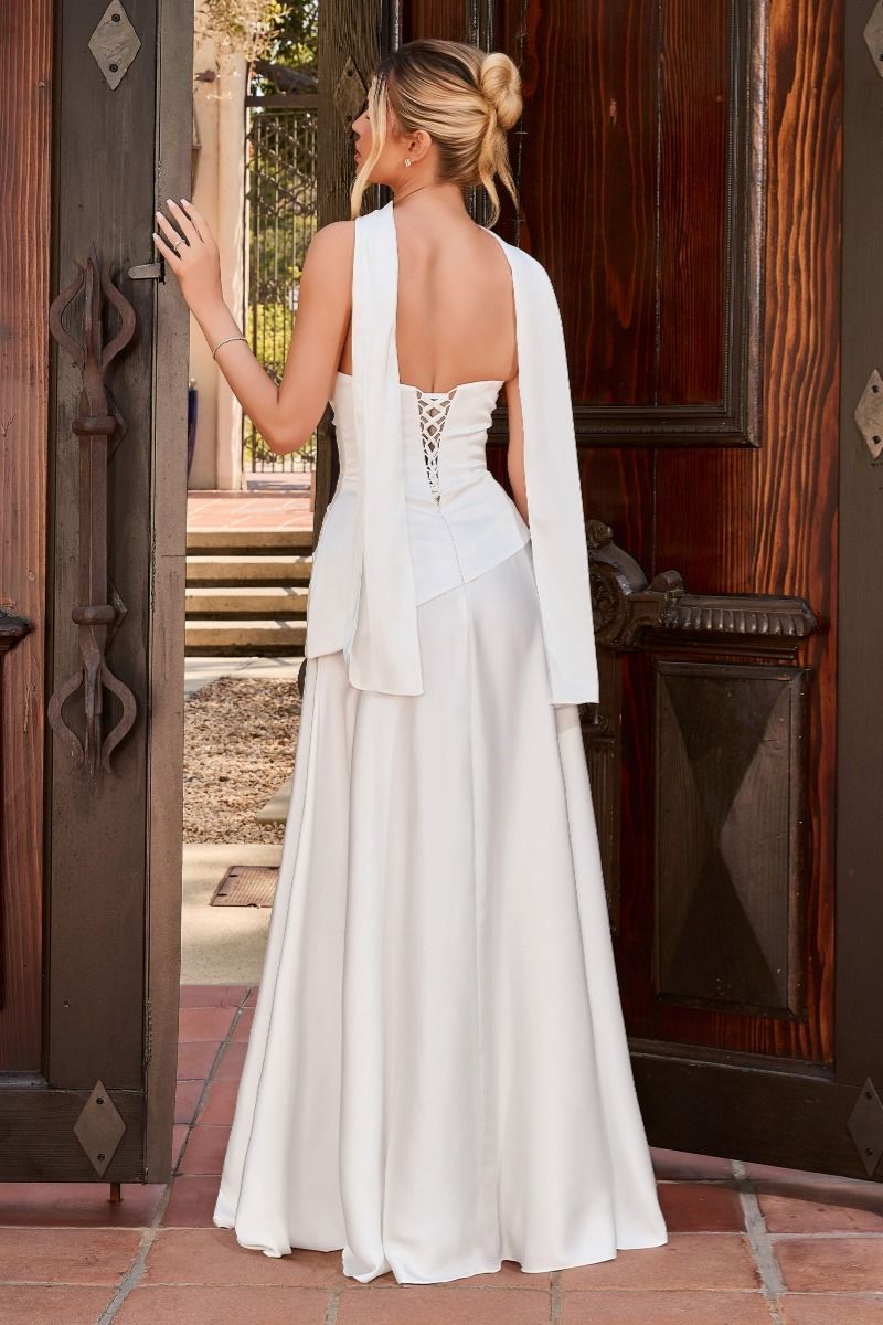 Off White Strapless Floor-Length Satin Wedding Dress A-Line LaDivine 7432W