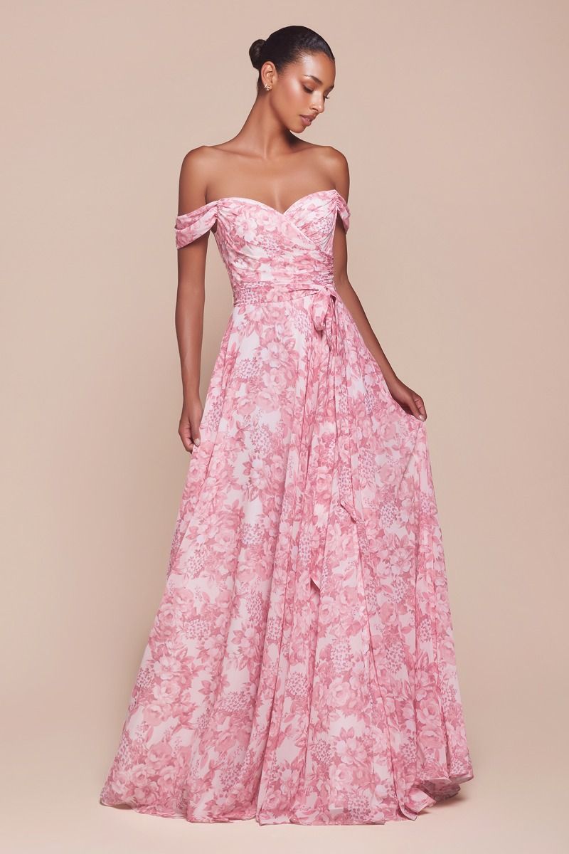 Prom Dresses Long A Line Floral Printed Formal Prom Dress Rose