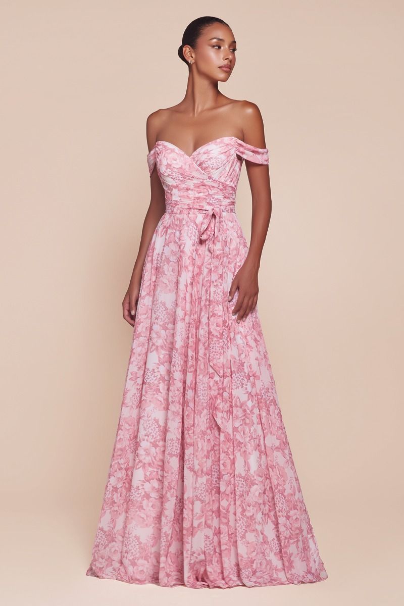 Prom Dresses Long A Line Floral Printed Formal Prom Dress Rose