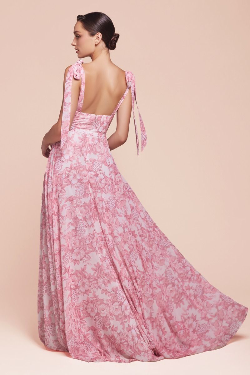 LaDivine 7442 Floral Long Formal A Line Printed Prom Dress