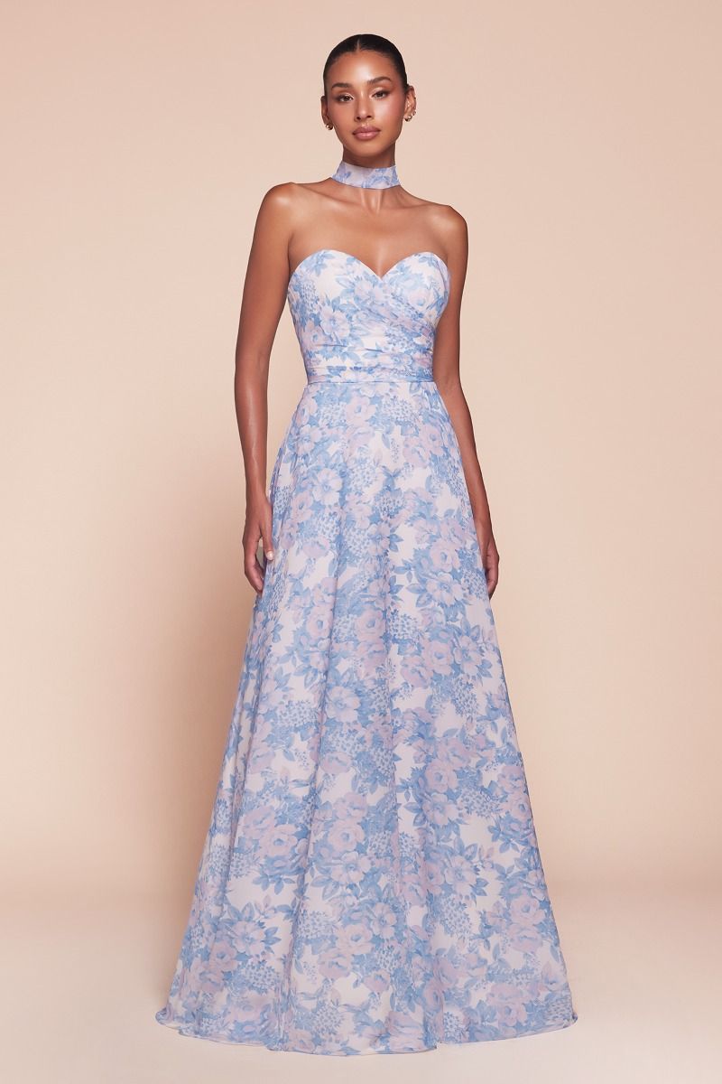 LaDivine 7443 Long A Line Floral Formal Prom Dress