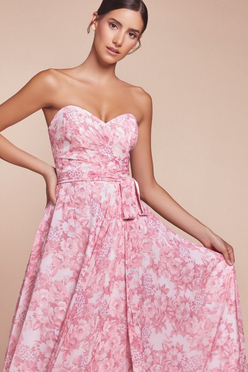 LaDivine 7443 Long A Line Floral Formal Prom Dress