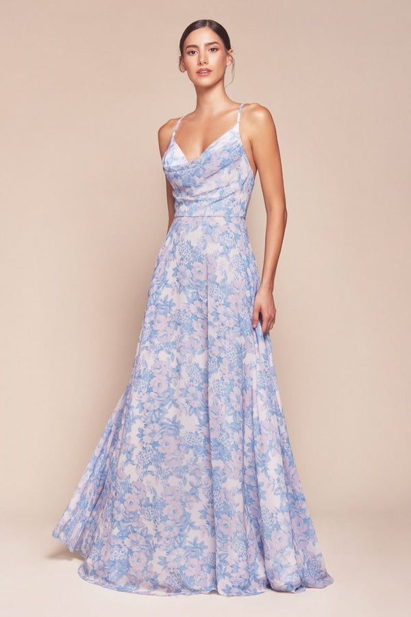 LaDivine CD7444 Long Formal Floral Print Prom Dress