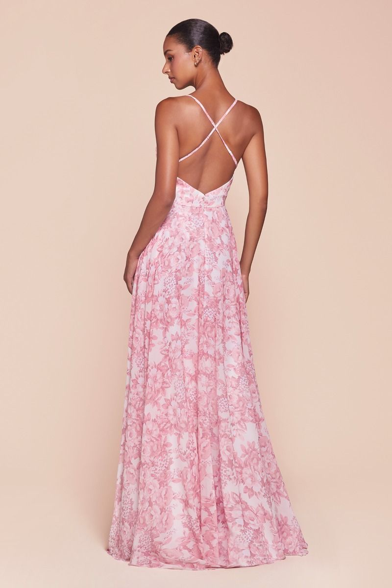 LaDivine CD7444 Long Formal Floral Print Prom Dress
