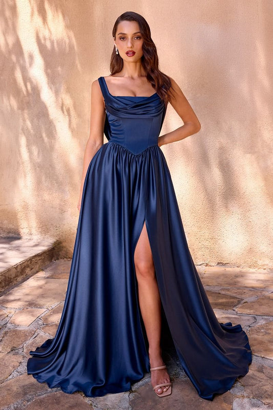 Prom Dresses Long Formal Slit A Line Evening Dress Navy