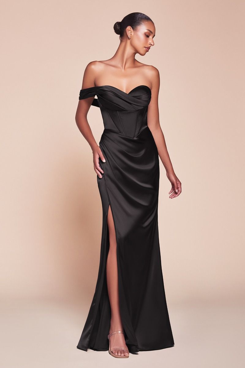 LaDivine 7448 Long Fitted Corset Formal Prom Dress - Black / 18 LaDivine 7448 Long Fitted Corset Formal Prom Dress - Black / 18