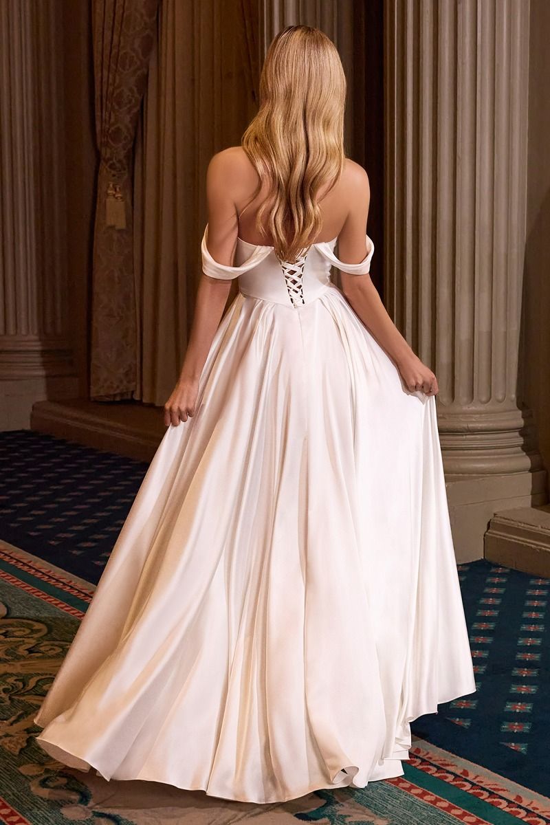 LaDivine 7449W Simple Long Bridal A Line Wedding Dress - Off White / 12 LaDivine 7449W Simple Long Bridal A Line Wedding Dress - Off White / 12