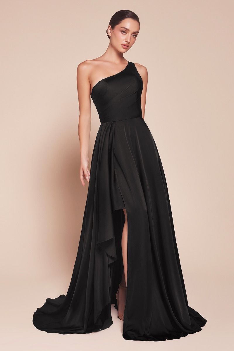 Ladivine 7450 One Shoulder Soft Satin A Line Dress, French Navy / 16 Ladivine 7450 One Shoulder Soft Satin A Line Dress, French Navy / 16