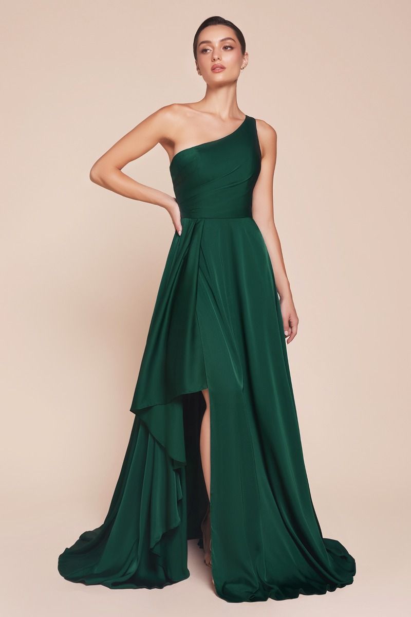 open lace back dress A-Line Fuchsia One Shoulder Keyhole Pleated Metallic Prom Dress with S main image 1