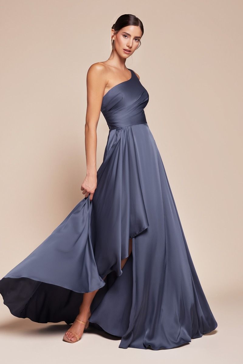 Ladivine 7450 One Shoulder Soft Satin A Line Dress, French Navy / 16 Ladivine 7450 One Shoulder Soft Satin A Line Dress, French Navy / 16