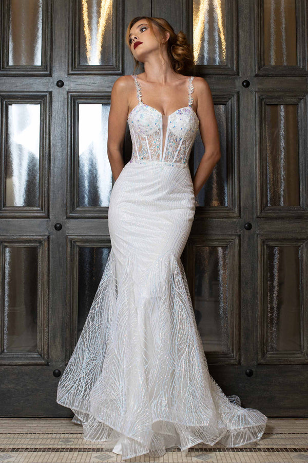 Long Bridal Mermaid Corset Wedding Dress Lenovia 8430