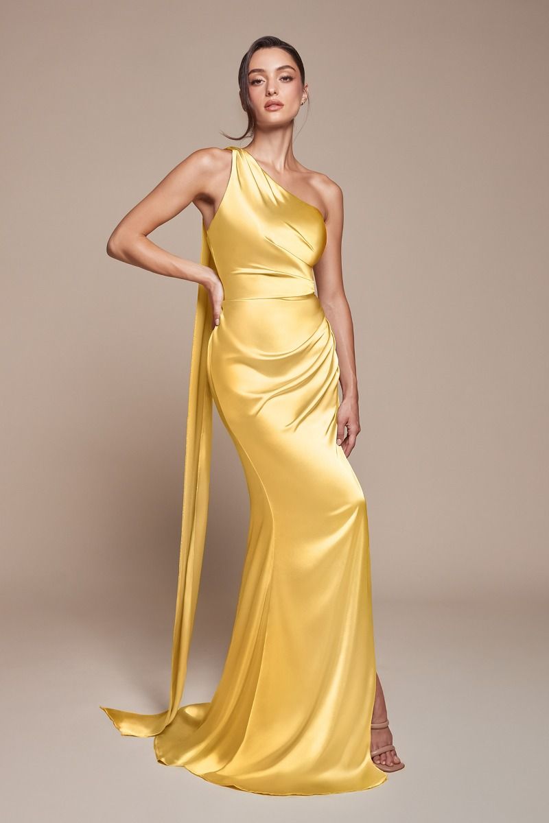 Prom Dresses Fitted Slit Long Formal Evening Gown Lt Yellow