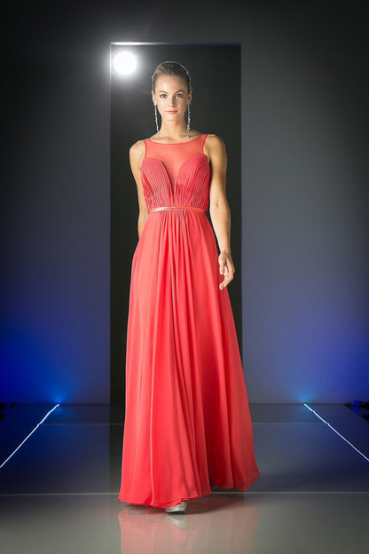 Long Chiffon Empire Waist Formal Prom Dress - The Dress Outlet Cinderella Divine Watermelon