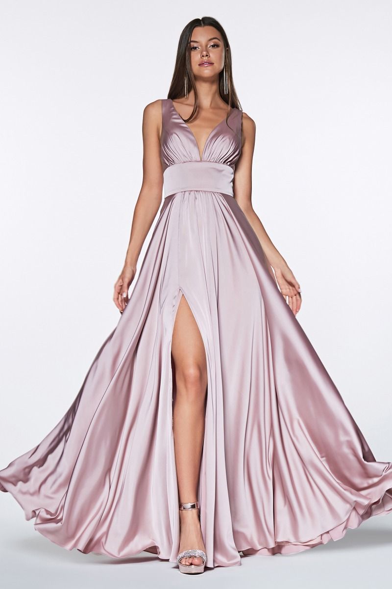 V-Neck Floor-Length Satin Occasion A-Line LaDivine 7469