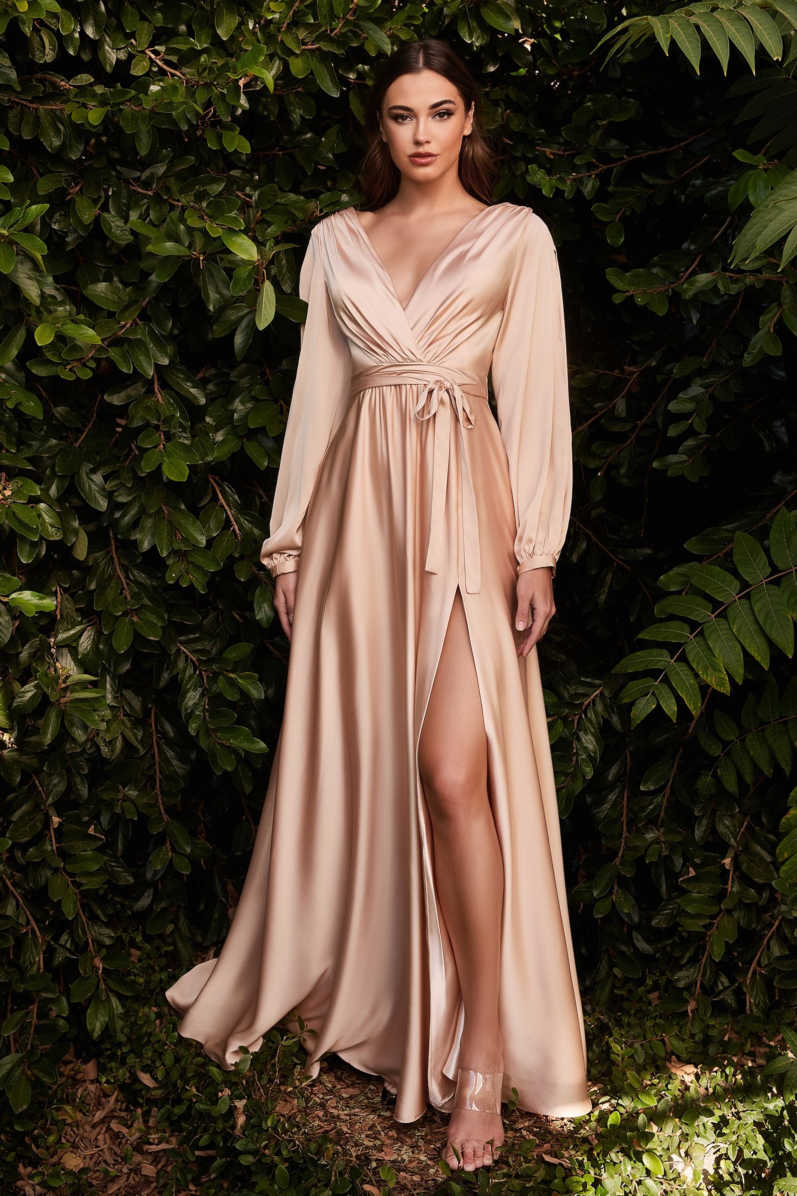 LaDivine 7475 Formal Long Sleeve Dress Evening Gown - Nude / 16 LaDivine 7475 Formal Long Sleeve Dress Evening Gown - Nude / 16