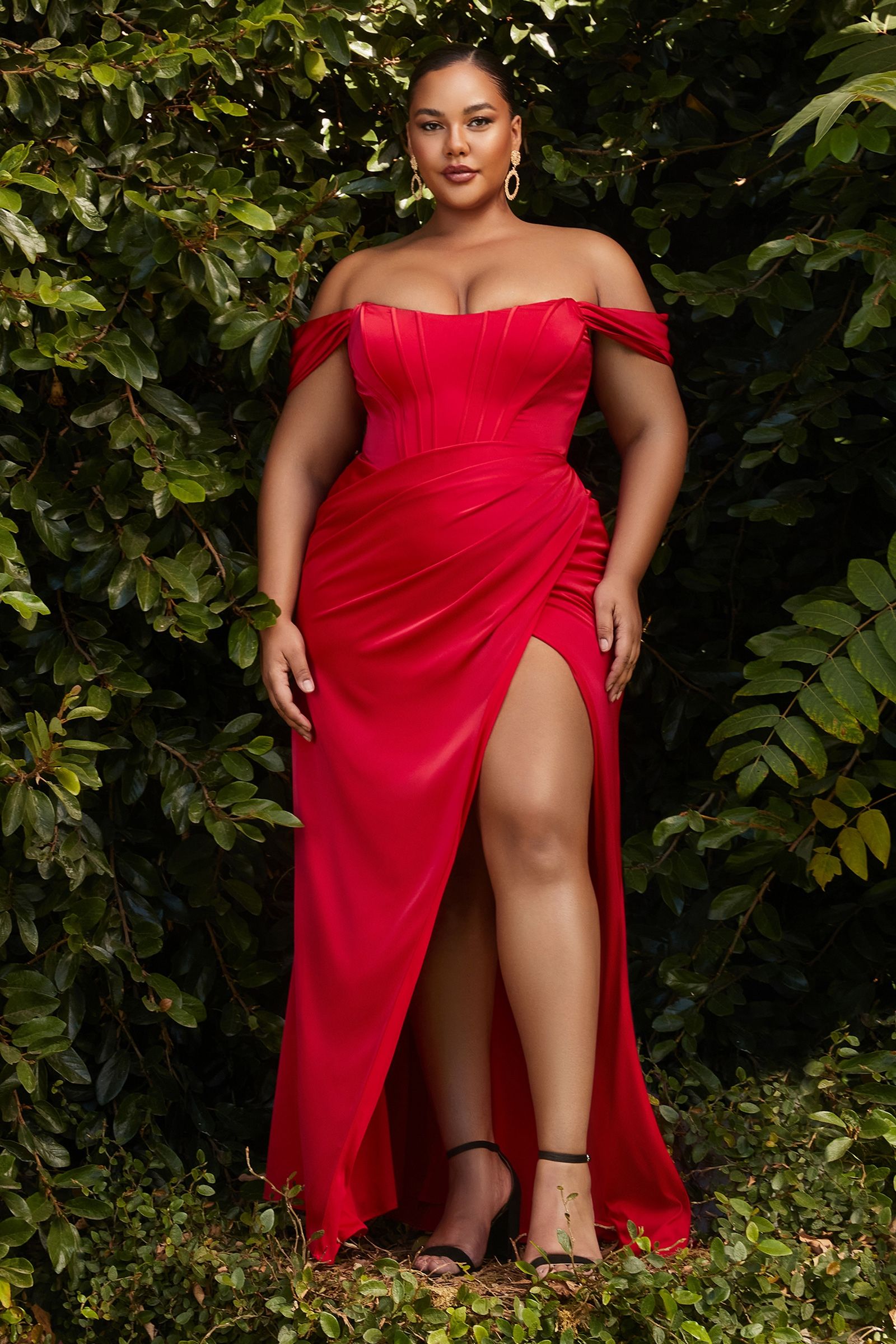 plus size off the shoulder red dress LaDivine CD7484C Long Plus Size Off Shoulder Prom Dress – The Dress Outlet