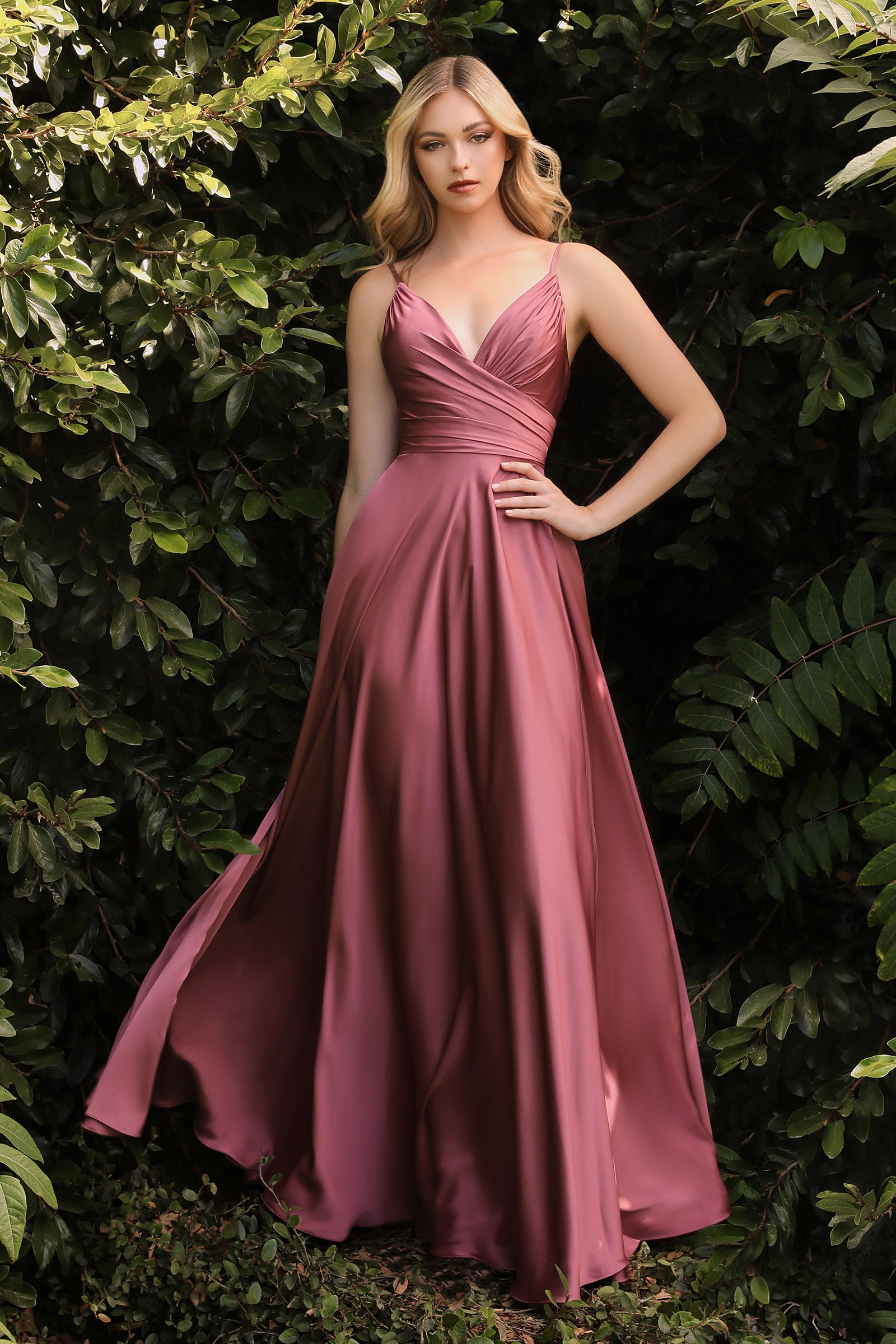 Long Prom Dress Sexy Slit Mauve Rose