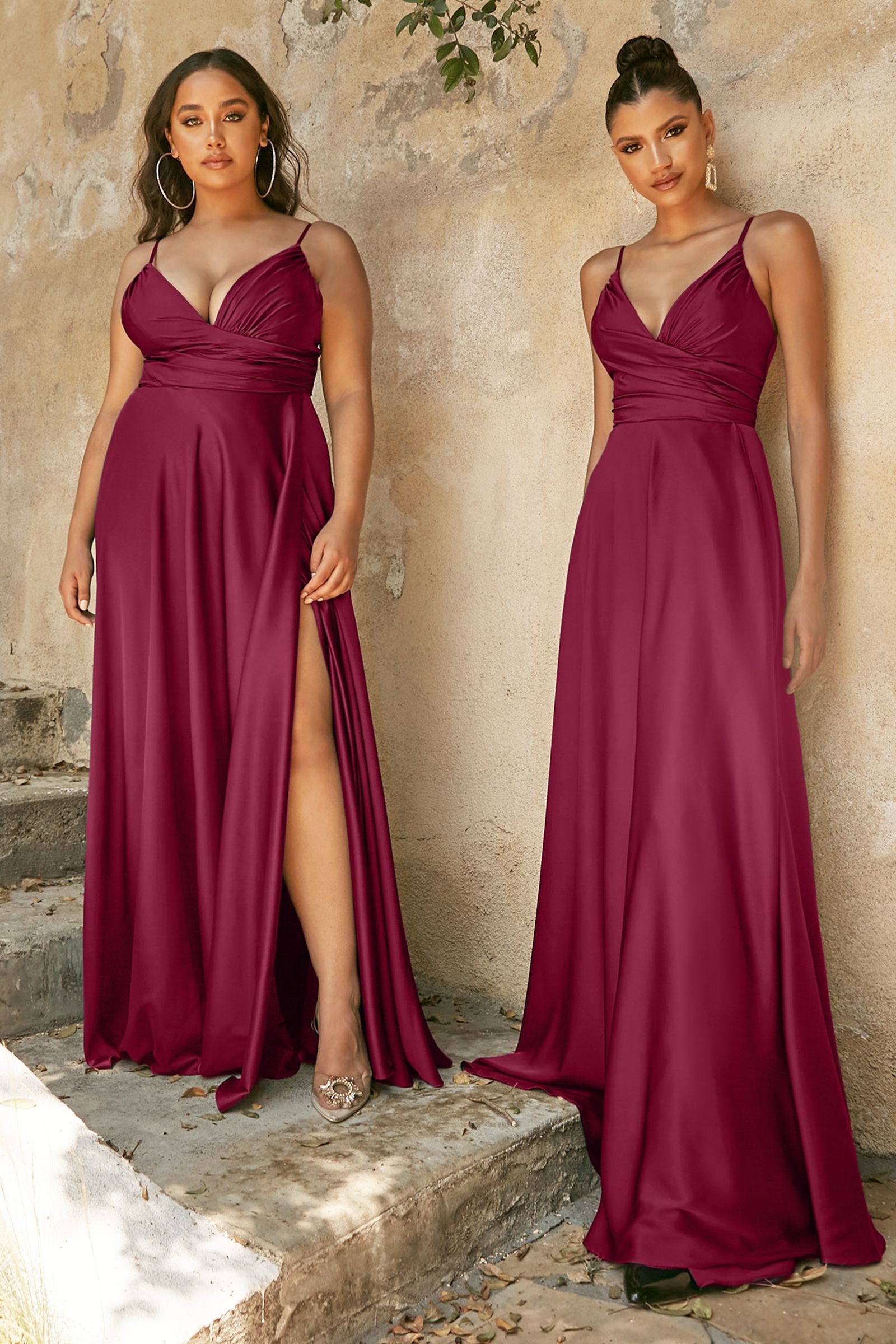 V-Neck Floor-Length Satin Occasion A-Line LaDivine 7485C