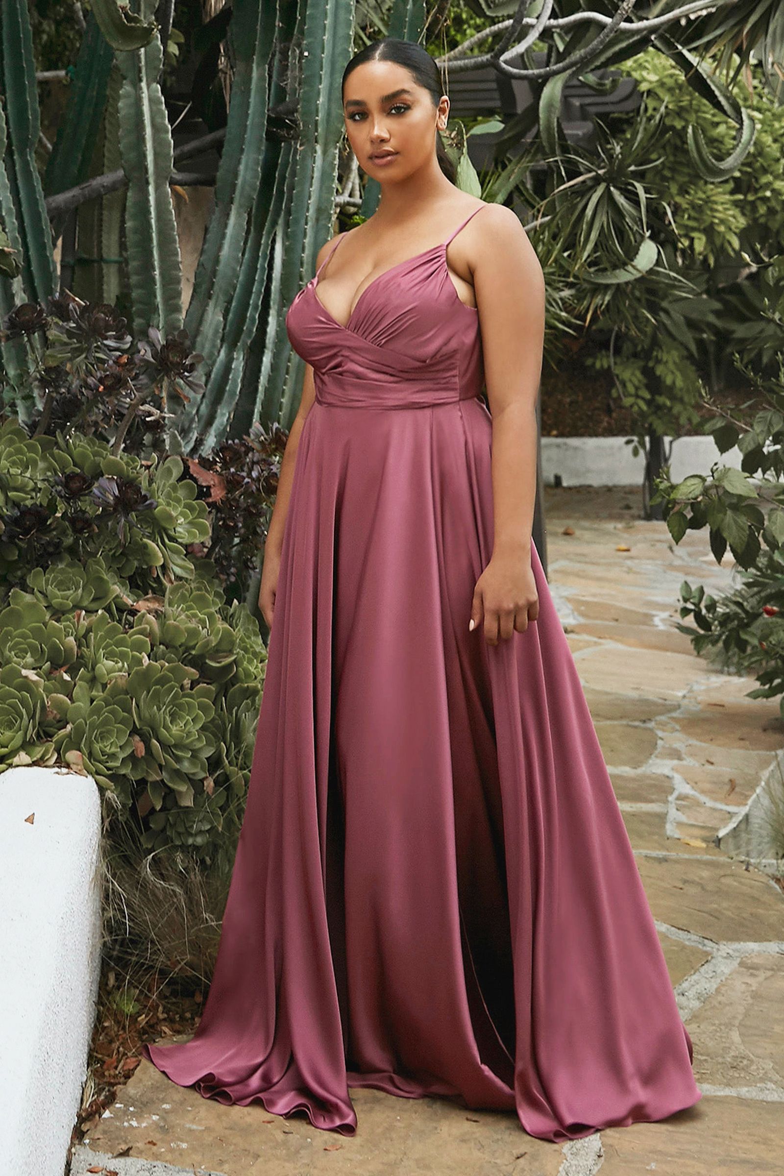 V-Neck Floor-Length Satin Occasion A-Line LaDivine 7485C