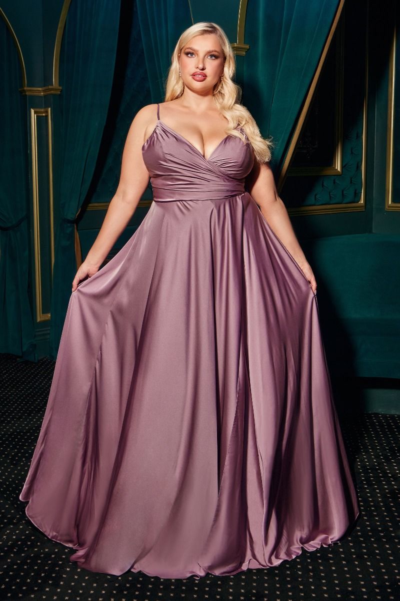 V-Neck Floor-Length Satin Occasion A-Line LaDivine 7485C