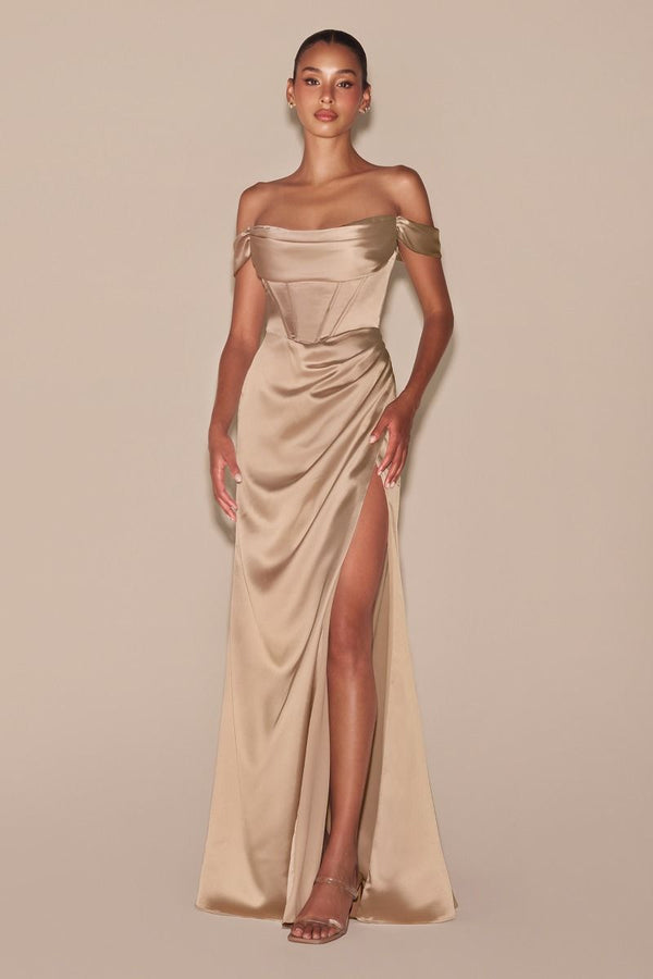 LaDivine 7492C Plus Size Long Off Shoulder Evening Gown