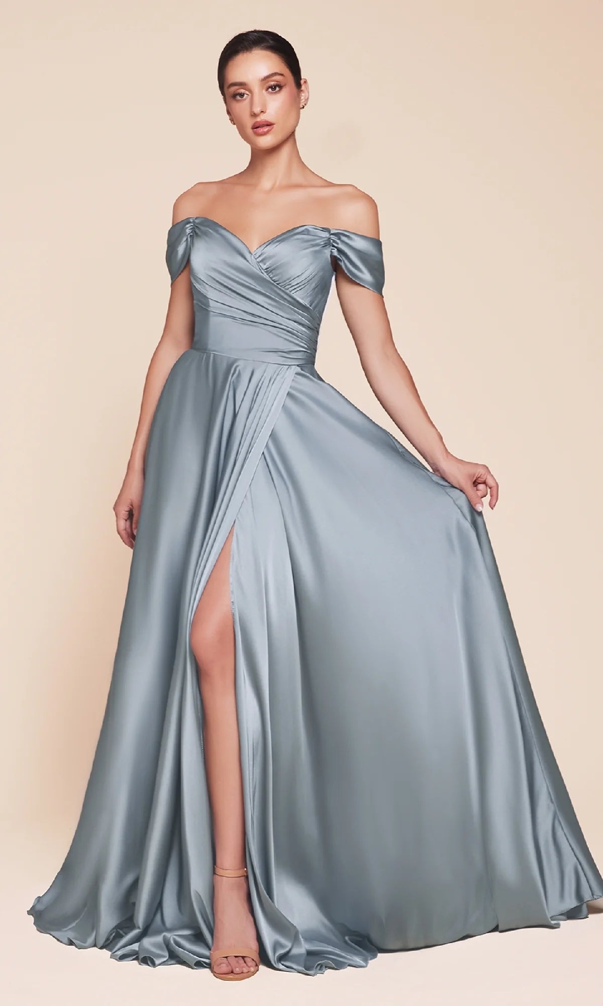 LaDivine 7493 Long Formal A Line Slit Prom Dress