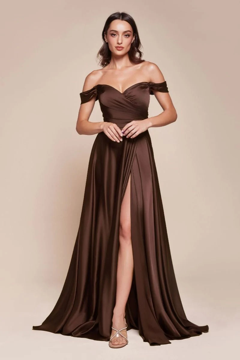 Plus Size Long Off Shoulder Dress Espresso