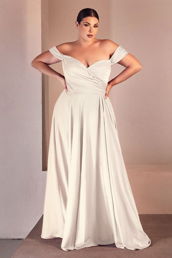 LaDivine 7493WC Plus Size Long A Line Simple Wedding Dress