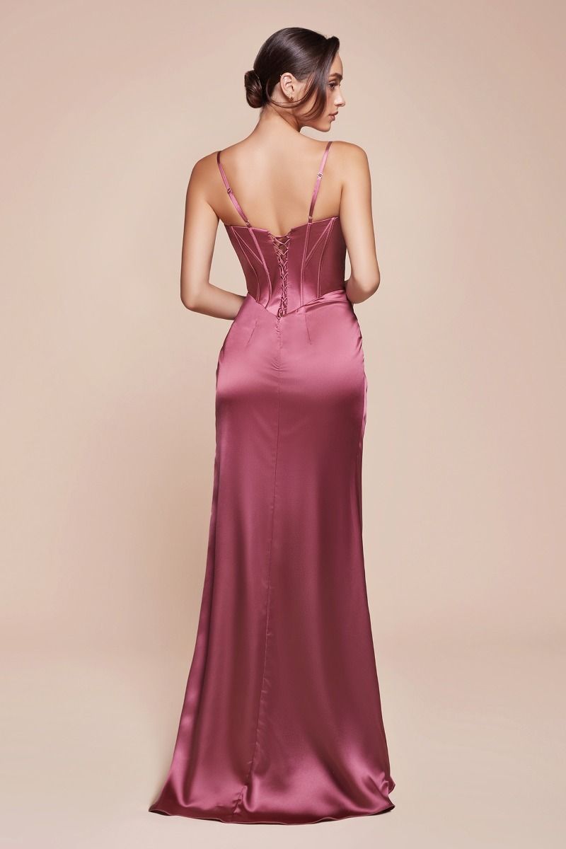 LaDivine 7495 Long Formal Fitted Slit Corset Prom Dress