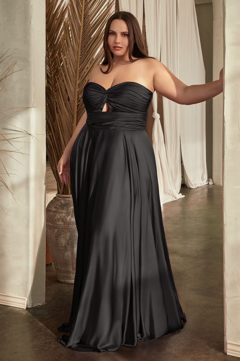 LaDivine 7496C Plus Size Long Formal Strapless Satin A Line Prom Dress