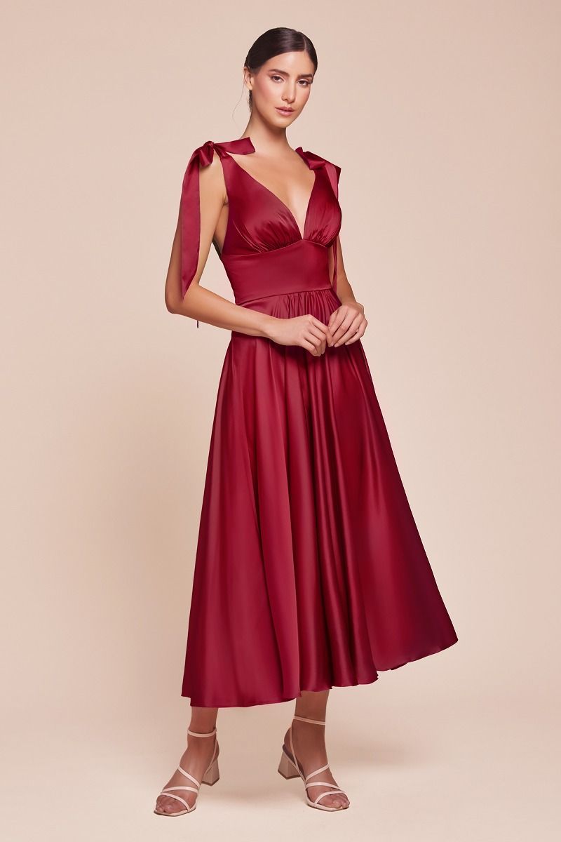 LaDivine 7499 A Line Formal Prom Tea Length Dress