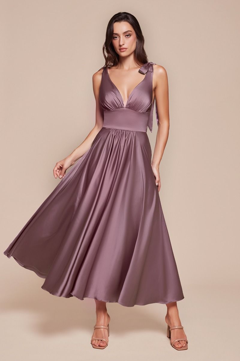 Ladivine 7499 Tea Length A Line Soft Satin Dress, Burgundy / 8 Ladivine 7499 Tea Length A Line Soft Satin Dress, Burgundy / 8