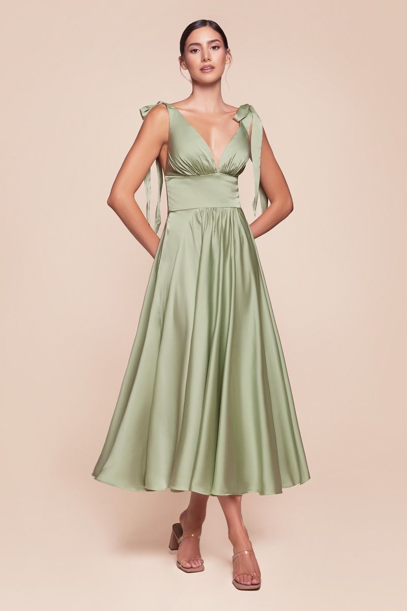 LaDivine 7499 A-Line Formal Prom Tea Length Dress The Dress Outlet LaDivine 7499 A-Line Formal Prom Tea Length Dress The Dress Outlet