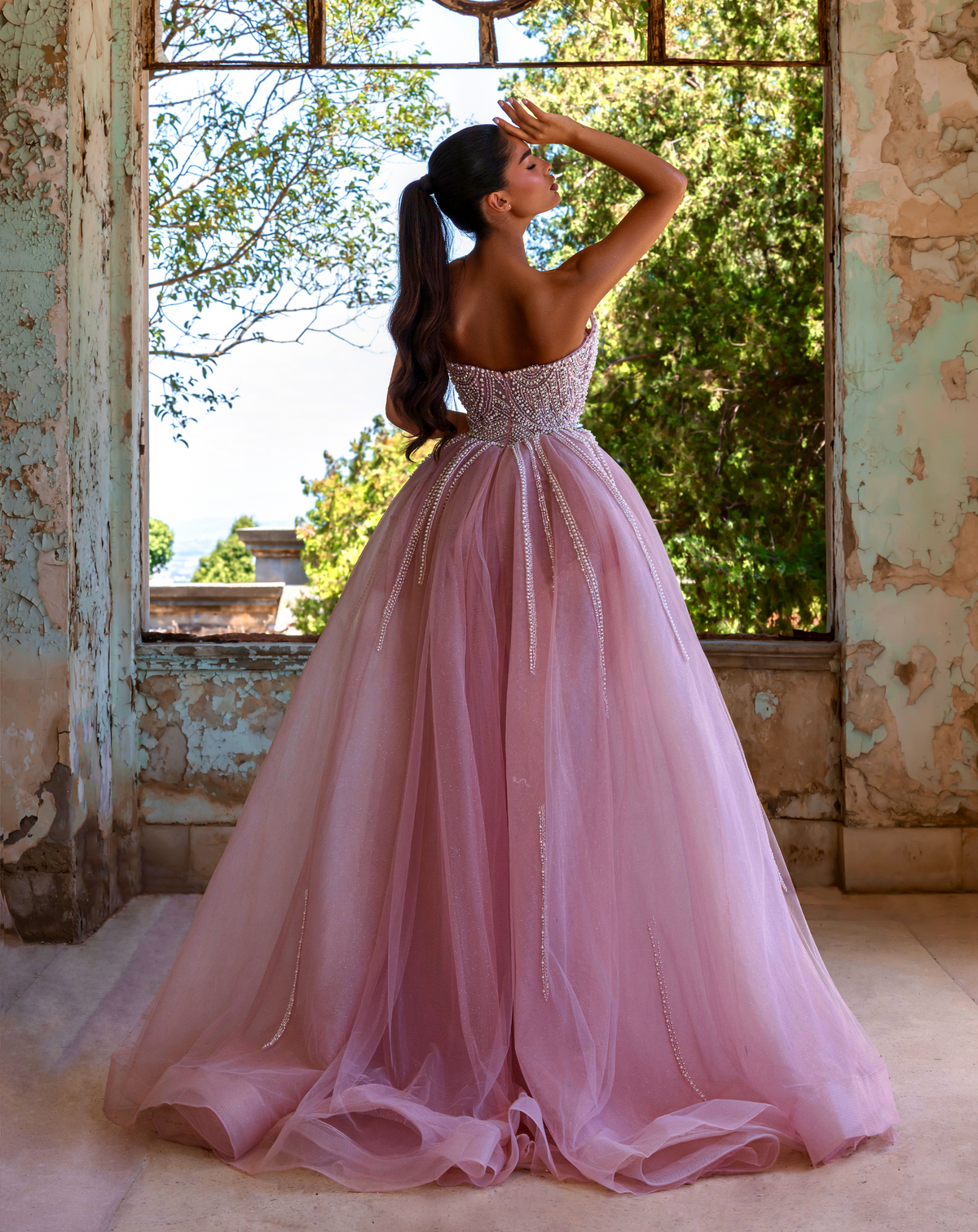 Strapless Curved Neck Floor-Length Tulle Prom A-Line Pre Order