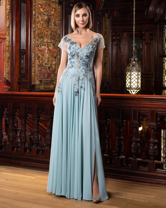 Formal Dresses A Line Long Floral Formal Evening Dress Mist