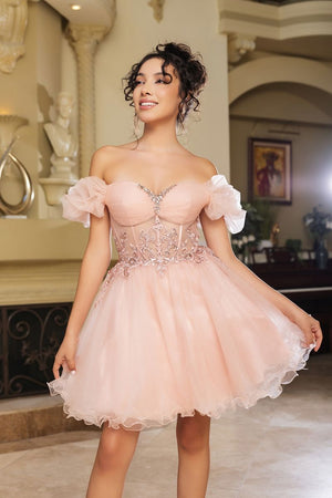 Off-the-Shoulder Mini Short Tulle Cocktail A-Line May Queen MQ2164