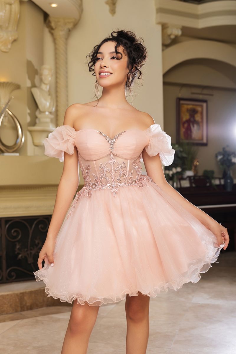 Off-the-Shoulder Mini/Short Tulle Cocktail A-Line May Queen 2164