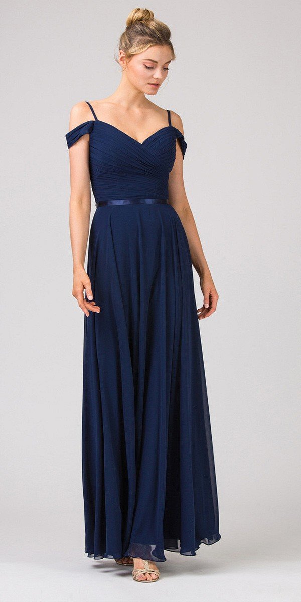 Formal Dresses Long Pleated Prom A line Formal Dress Eureka Fashion 7611 Navy