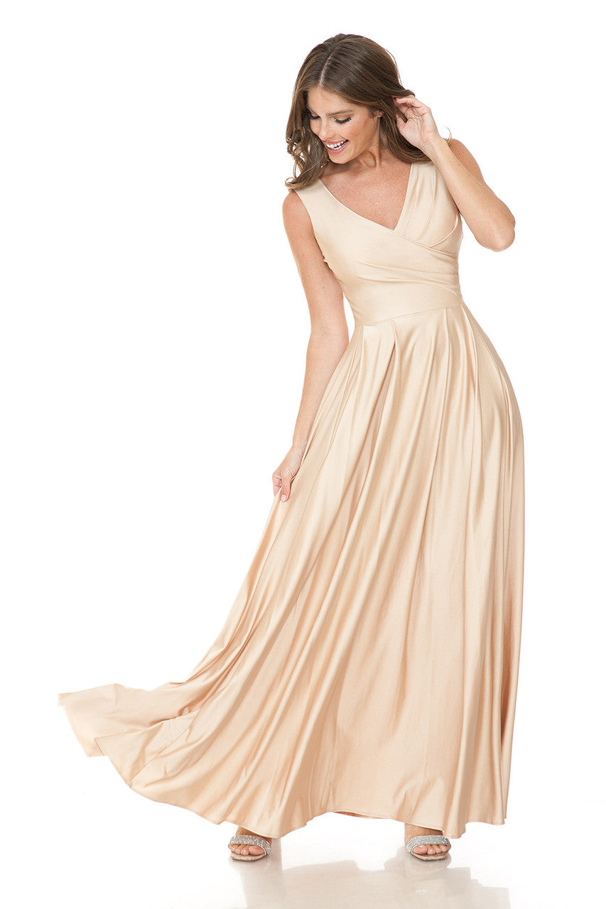 Prom Dresses Formal Pleated Long Evening Prom Dress Lenovia 5242 Champagne Gold
