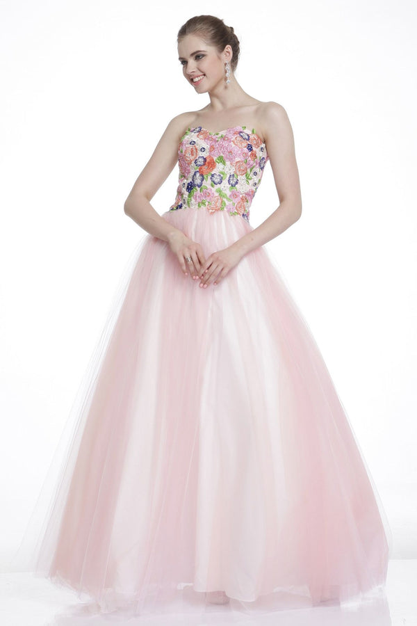 LaDivine 7637 Fitted Formal Long Floral Lace Prom Dress
