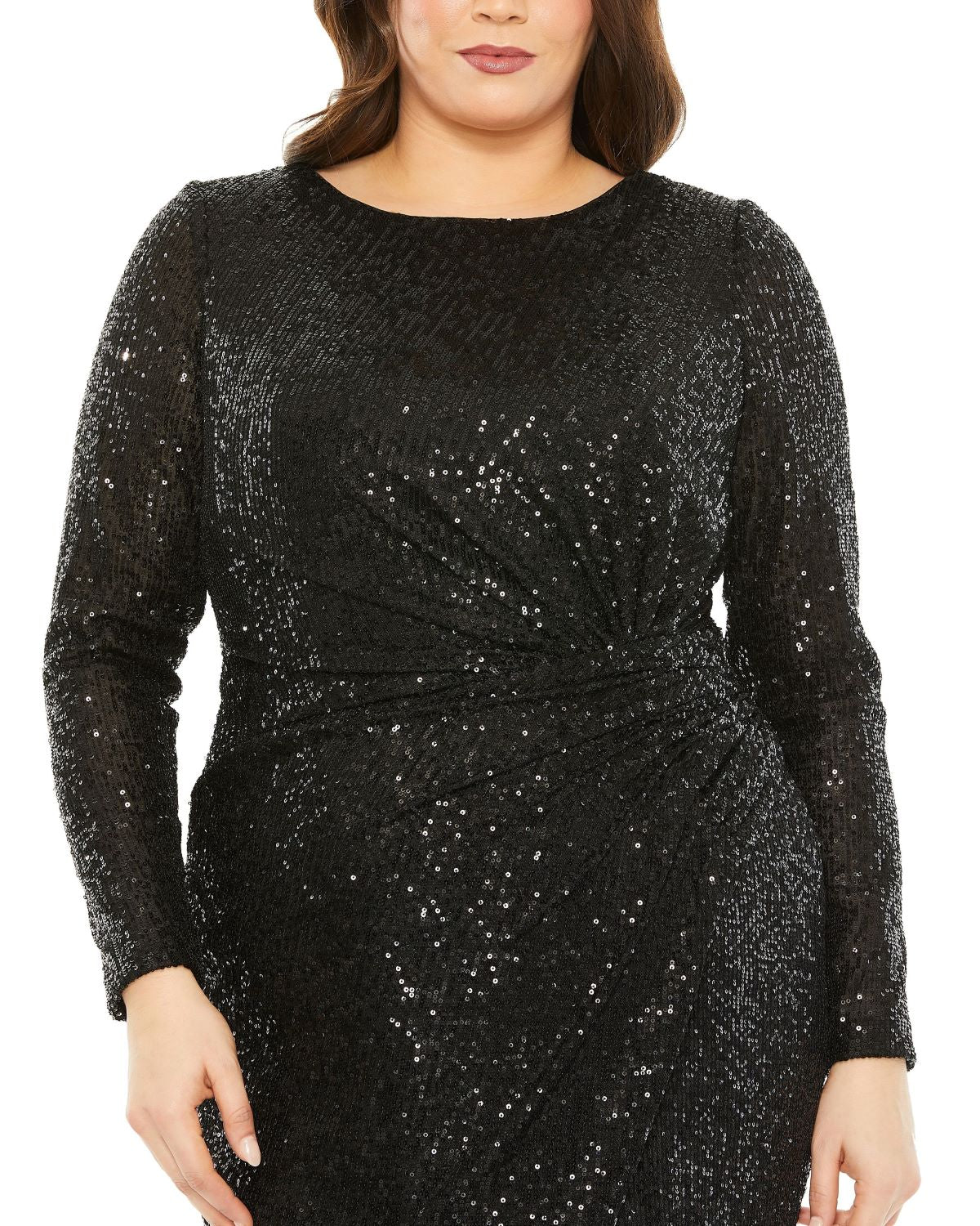 Mac Duggal 77025 Long Sleeve Sequins Formal Midi Dress