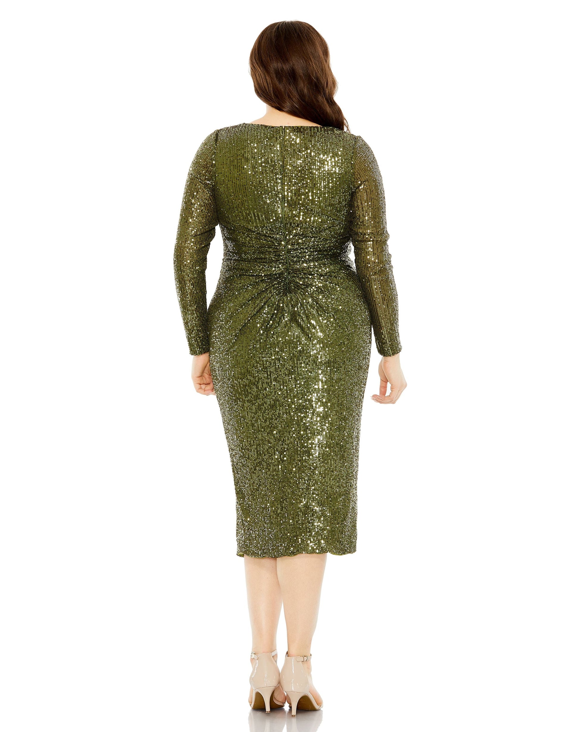 Mac Duggal 77025 Long Sleeve Sequins Formal Midi Dress