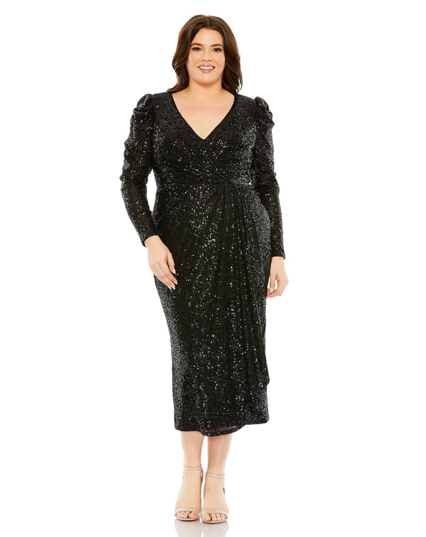 Sequins Long Sleeve Plus size Dress Formal Mac Duggal 77029