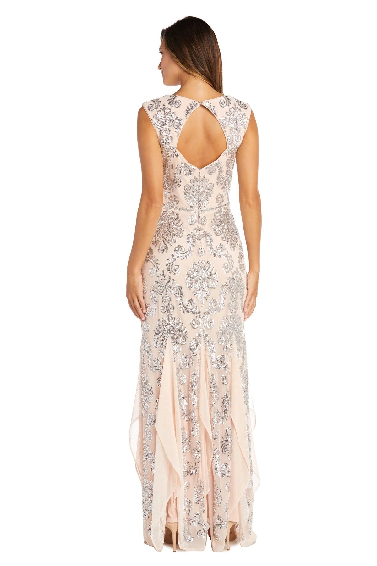 R&M Richards 7742P Long Formal Sequined Petite Evening Dress