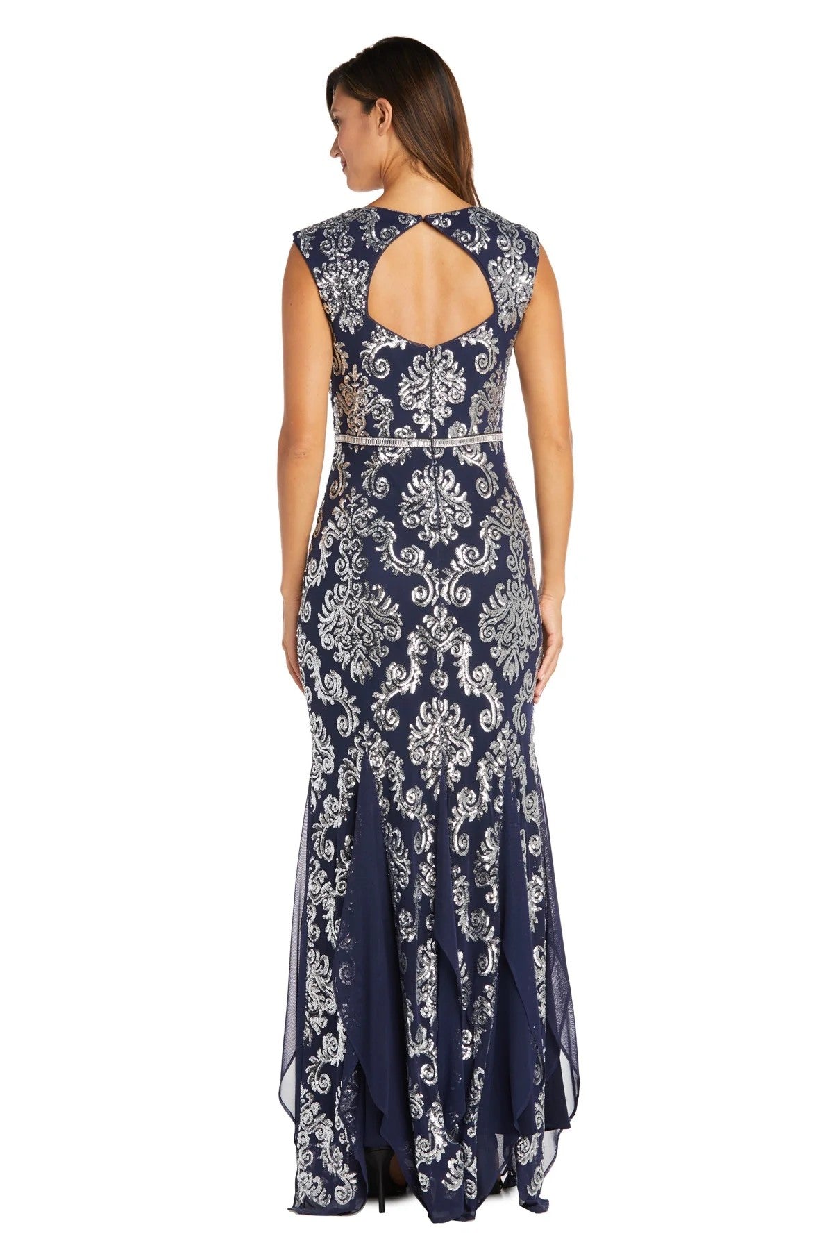 R&M Richards 7742P Long Formal Sequined Petite Evening Dress