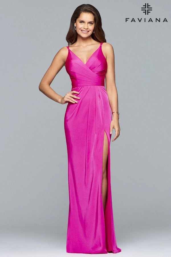 Faviana 7755 Long A Line Formal Slit Prom Dress