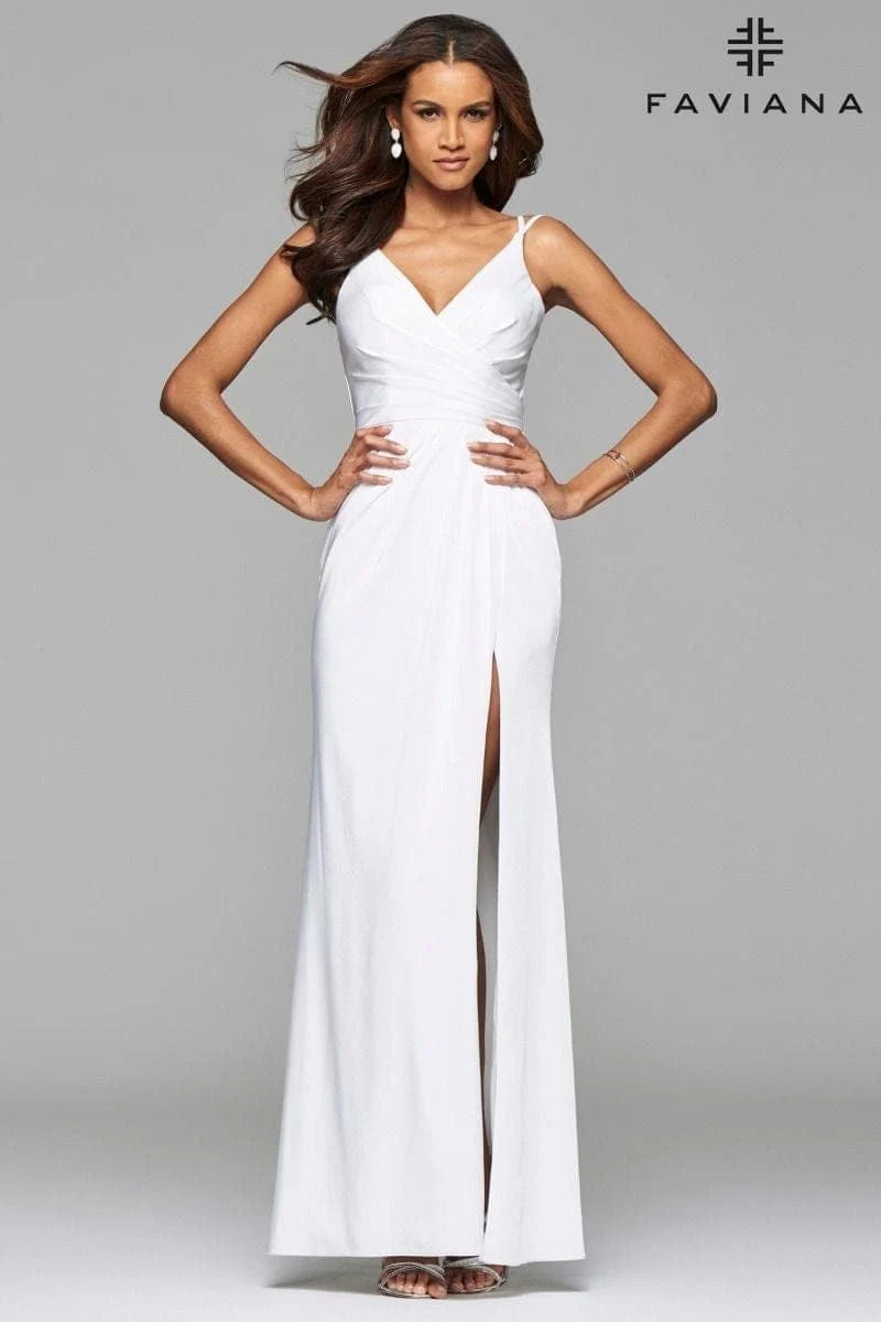 Faviana 7755 Long A Line Formal Slit Prom Dress