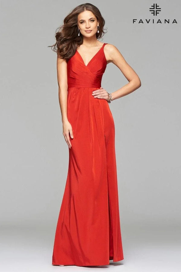 Faviana 7755E Long Formal Plus Size Slit Prom Dress