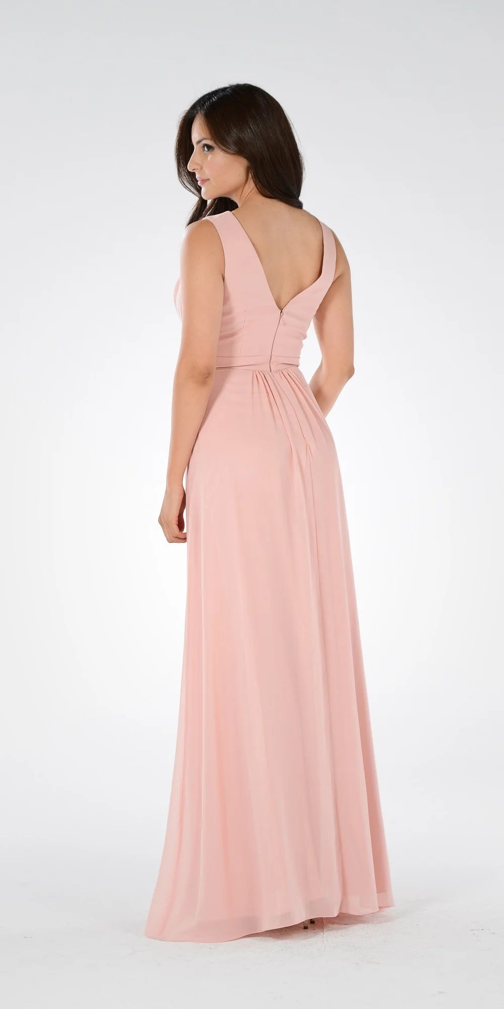 Blush V-Neck Floor-Length Chiffon Mother of the Bride A-Line Gown with Bolero Jacket Poly USA 7770